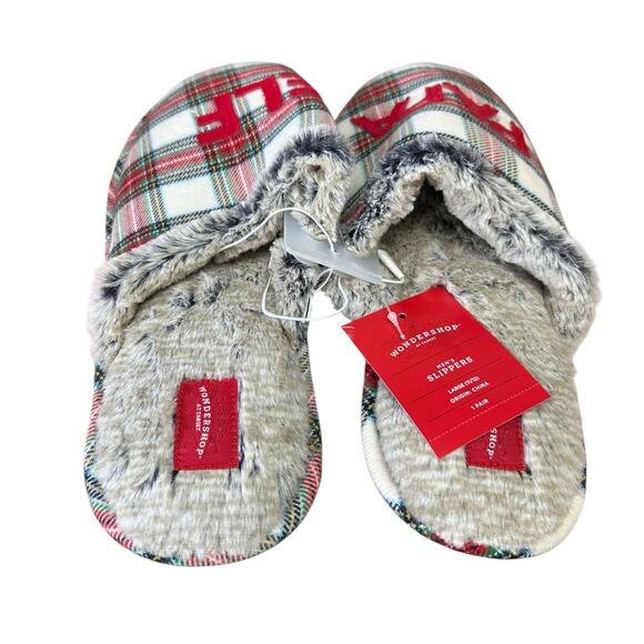 NWT Wondershop by Target Papa Elf Plaid Men’s Faux Fur Slippers Large 11 / 12 - Picture 5 of 8